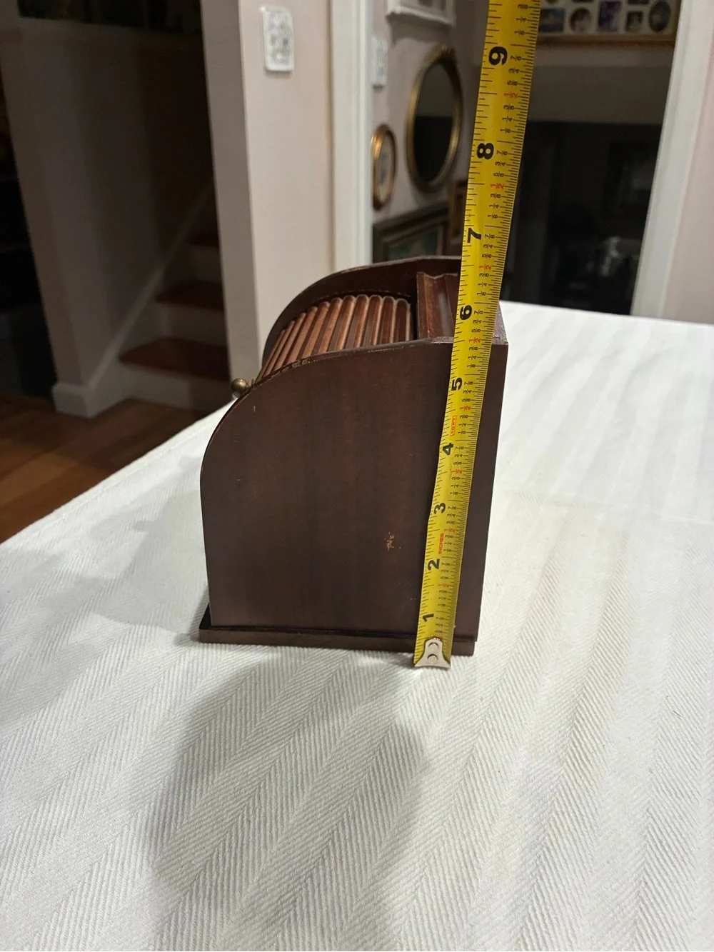 Vintage Wooden Rolled-Top Recipe Box in Dark Brown